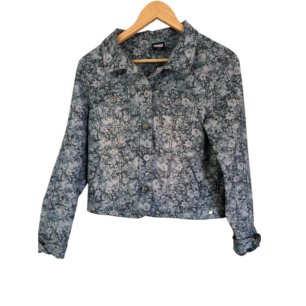 Point Zero Nicole Benisti Floral Denim Jacket‎ Grey Blue Camo Print